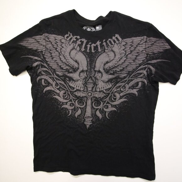 Affliction T-Shirt Mens XL Skulls Wings Cross Live Fast Cyber Grunge Y2K - Picture 3 of 9
